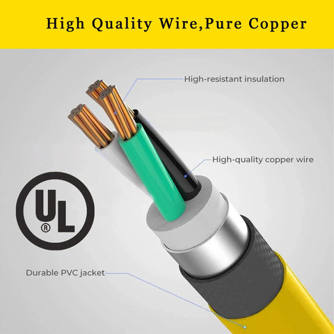 Cross-section view of Heavy Duty 30 Amp Dryer To Welder Adapter Cable 20 Inch 250V 10 30P To 6 50R NEMA, showing copper wire and insulation