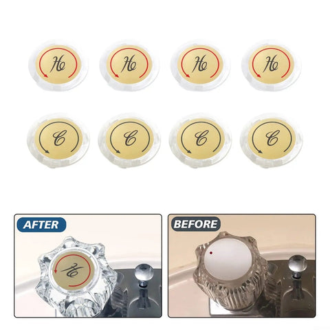 Upgrade Your Bathroom With These Stylish UrbanHui Acrylic Chrome Faucet Handle Cap Index Buttons. This 8 Piece Kit Includes Clear Hot Cold Indicators And Double Handle Sink Shower Knob Markers For Kitchen And Bathrooms, Featuring Precise 34 Inch Fit.. 8 acrylic chrome hot cold faucet index buttons, 3.4 cm, shown with before and after sink knob