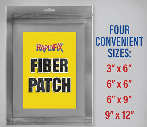 Badass UV Cure Fiberglass Repair Patch 9 X 12 Inches Quick Fix Flex Sheet packaging showing multiple size options.