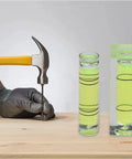 2pcs for mini for spirit Level Set Horizontal Bubble Vial For Picture Hanging Wall Art Calibration, rectangle and cylinder shaped with green liquid.