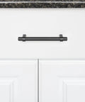 Flat Black Straight Bar Cabinet Handles Set 6.63 Inch Length With 5 Inch Hole Center No Fuss Pro Kitchen Cabinet Pulls on drawer