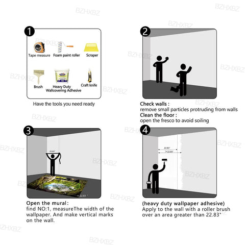 Installation guide for Epic Forest Landscape Wall Mural With Waterfall And Jungle Scene For Living Room And Bedroom, 160 By 108 Inch Fabric Wall Art Divided Into 7 Panels, Not Peel And Stick, Adhesive Required For Installation.