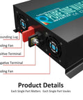 Back view of Beast Power Pure Sine Wave Inverter 5000W Continuous, 10000W Surge, 12V DC To 110V AC, showing terminals and fans.