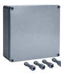 8 By 8 By 4 Inch IP65 Waterproof Junction Box Rugged ABS Plastic Outdoor Enclosure with screws, front view