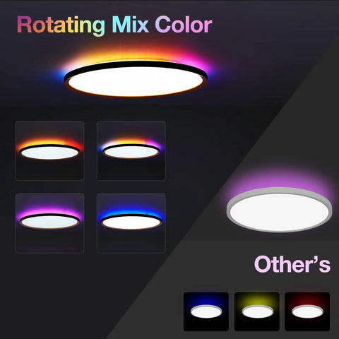 Lit RGB Ceiling Light With Music Sync Remote Control Alexa WiFi And Tuya App 14 Inch Dimmable Flush Mount LED Fixture in color variations
