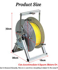 Portable Wire Spool Rack Dispenser And Multi Spool Wire Organizer with size dimensions, aluminum frame, for electrical projects.