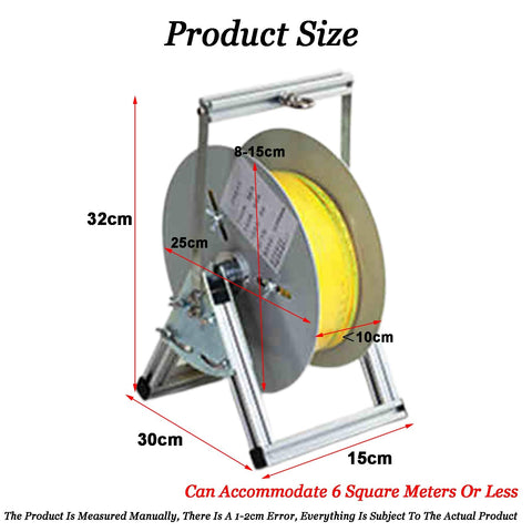 Portable Wire Spool Rack Dispenser And Multi Spool Wire Organizer with size dimensions, aluminum frame, for electrical projects.