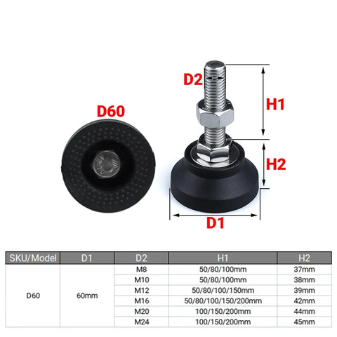 Adjustable Leveling Feet Heavy Duty Swivel Glide Pads With Cushioned Rubber Bottoms To Keep Furniture Solid As A Rock And Tweak Height In Seconds For A Total No Sweat Setup You Can Trust Daily, 60mm diameter.