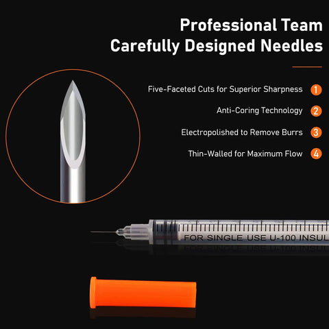 1ml Disposable Syringe With 31G 6mm Needle Clear Graduated Barrel For Precise Dosing Individually Sealed Pack Of 100 Smooth Plunger Easy To Carry Medical Syringe Kit, needle close-up