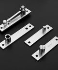 Heavy Duty Pivot Hinge For Hidden Doors And Secret Rooms Invisible 360 Degree Rotating Door Hinge For Bookshelf And Revolving Bookcase Doors Stainless Steel Brushed Nickel Finish 1 Pack, showing stainless steel components on black background