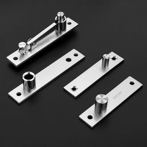 Heavy Duty Pivot Hinge For Hidden Doors And Secret Rooms Invisible 360 Degree Rotating Door Hinge For Bookshelf And Revolving Bookcase Doors Stainless Steel Brushed Nickel Finish 1 Pack, showing stainless steel components on black background