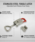 Stainless Steel Adjustable Toggle Latch With Quick Release Draw Clamp for toolboxes and cabinets, featuring secure and corrosion-resistant design.