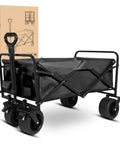Foldable Wagon With All Terrain Wheels Hauls Big Loads 300 Lb Capacity Heavy Duty Portable Utility Trolley, black color