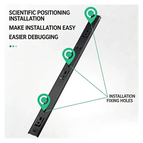 Slick Two Way Bearing Drawer Slides For Cabinet Hardware Boast Dang Smooth Glide Motion And Bulletproof Steel Construction Includes Set Of Two Matte Black 16 Inch Tracks showcasing installation guide with fixing holes.