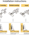 Two Pack 304 Stainless Steel Cabinet Hinges With Full Overlay Concealed Face Frame Design for Easy Install shown with installation types