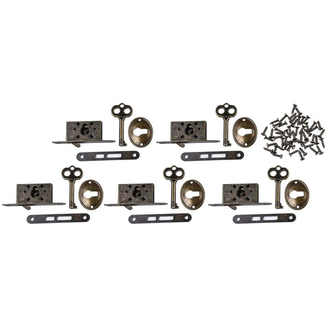 Set Of Five Antique Furniture Locks For Cabinets And Drawers With Old School Vibe Vintage Wood Box Lock With Key Retro Sliding Kit