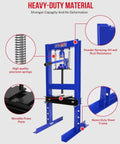 6 Ton Hydraulic Shop Press With Adjustable 2.2 To 9.4 Inch Range, Heavy Duty H-Frame With Movable Plates shown in blue steel