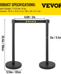 Boss Grade Crowd Control Stanchion Set With Six Point Six Feet Black Retractable Belt Solid Metal Base And Concrete Support