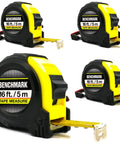 Four Pack 16ft Tape Measures Retractable With Auto Lock Dual Readouts Imperial And Metric Inches And Centimeters Rugged ABS Shell