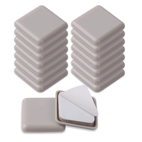 Premium Square Furniture Sliders For Chairs And Tables 16 Pack Heavy Duty Glide Pads stacked in beige color, ideal for smooth furniture movement.