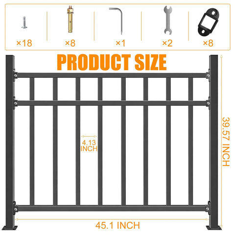 40 Inch High 48 Inch Wide Black Horizontal Deck Railing Kit Built Tough For Outdoor Use Heavy Duty Wrought Iron Handrail Guard Fence With Flat Hand Rails For Porch Balcony Patio And Deck Safe Sturdy Design For Kids And Pets Easy Install