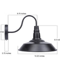 Black Gooseneck Wall Sconce Lighting Industrial Barn Style Vintage Farmhouse Wall Lamp With Metal Back Plate 110 To 240V Not Waterproof Ideal For LED CFL Bulbs CY-8, side view dimensions labeled.