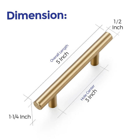 Five Inch Cabinet Handles With Three Inch Center To Center In Warm Champagne Bronze 30 Pack dimensions showing overall length and hole centers.
