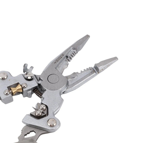 Heavy Hitter Multifunctional Wire Stripper With Crimper Cutter And Non Contact Voltage Tester pliers close-up view showing tool features.