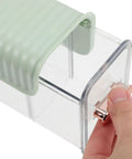 Slick Hanging Underwear Organizer Drawer Box For Socks Storage With Durable Wall Mount Hooks And Heavy Duty Plastic Wardrobe Sorting Bin shown with lid and hand detail.