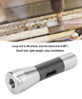 R8 to MT1 Morse taper drill sleeve adapter; alloy steel with silver ends and black midsection (side view)