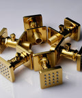 Six Piece Adjustable Massage Body Shower Jets In Wall Shower System With Independent Flow Control, Polished Gold, side view