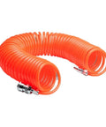 Slick Heavy Duty Polyurethane Air Hose Featuring Flexible Spring Pipe Design And Swiveling Industrial Couplers For No Sweat Pneumatic Projects And Air Compressor Tasks At 15 Meters, 15m spiral orange hose.