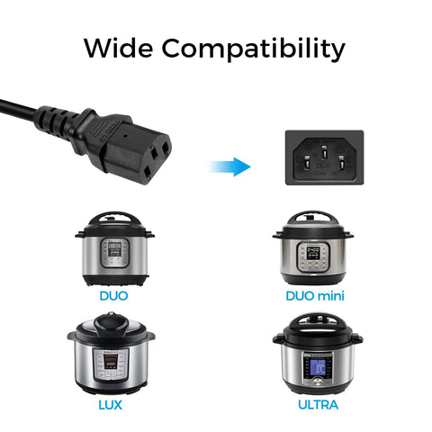 3 Prong Replacement Power Cord For Instant Pot And All Your Favorite Kitchen Appliances UL Listed Cable shown with cookers.