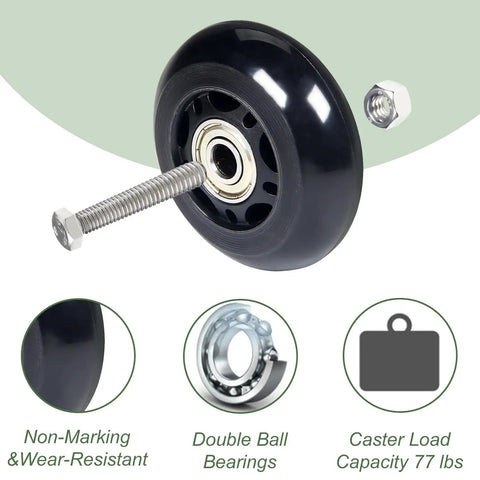 Heavy Duty 2.5 Inch PU Caster Wheels For Exercise Bike And Treadmill Transport Smooth Silent Rolling Casters with double ball bearings.