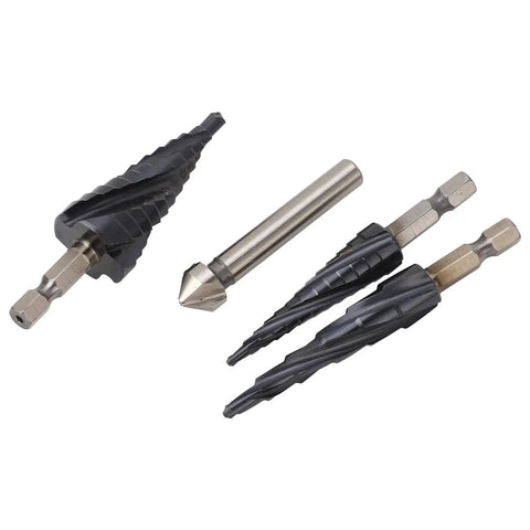 Heavy Duty M35 Cobalt Step Drill Bit Set With Spiral Flute Design And 1/4 Inch Shank For Drilling Steel Metal Wood Plastic And Aluminum Like A Pro, set of step bits