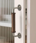 Walnut Wood Door Pull Handle Set For Barn Doors Gates Fence Closets And Sheds Smooth Polished Grip With Brass Accent Heavy Duty 8 Screw Mount