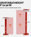 Real Deal Heavy Duty Adjustable House Floor Jacks Rated At 17500 Lbs, showing adjustable height from 19 to 36 inches.