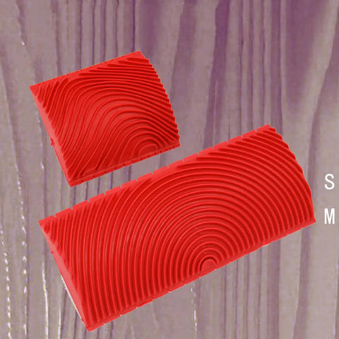 Two Piece Wood Grain Roller Kit For Faux Finish Painting And Home Wall Decor featuring red rubber texture stamps.