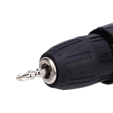 Close-up of 21V Cordless Drill Driver Featuring Adjustable Speed Settings And Heavy Duty Battery Build for quick bit swaps.