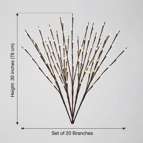 Two Pack Battery Operated LED Willow Branch Lights For Vase Decor, 30 inch lighted brown twig branches with warm white LEDs