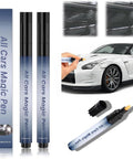 Scratch Removal Pen 2 Pack, Quick Fix For Scratches And Paint Damage, Weatherproof Car Scratch Repair Pen shown with packaging and car