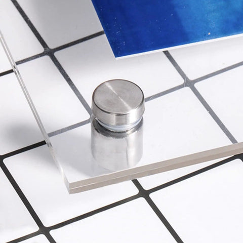 Beefy 1 Inch Stainless Steel Standoff Screws 4 Pack Rock Solid Wall Mount Spacers For Glass Acrylic Frames With Tight Threading And Rust Proof Finish For Quick No Sweat Installation on acrylic surface.