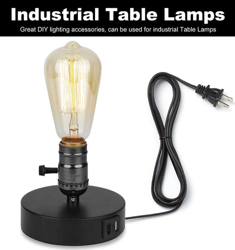 Black Lamp Wiring Kit For DIY Repairs 12 Ft Lamp Cord Replacement With 3 Way Socket Harp Base on an industrial style lamp