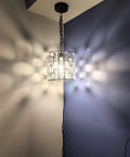 Plug In Vintage Crystal Pendant Light With Chain, Black Metal Frame, Dimmable K9 Crystal Beams, 16.4 Ft Cord, Hanging Ceiling Lamp