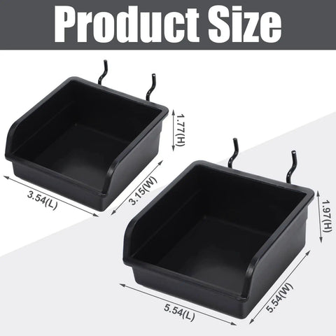 12 Piece Pegboard Bin Kit With 3.5 Inch And 5.5 Inch Plastic Storage Bins And Hooks For Peg Boards Easy Install Durable Workbench