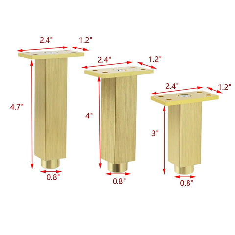 Heavy Duty 4.7 Inch Furniture Legs Set Of 4 with gold finish and adjustable height, showing dimensions and design details.