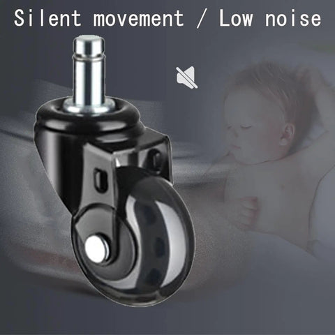 Heavy Duty Office Chair Casters Replacement Five Pack With Smooth Silent Swivel Glide For Hardwood Floors Universal Fit Desk Chair Wheels Easy Install Setup Roll Like Butter Every Time close-up of silent swivel caster wheel.