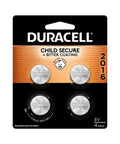 CR2016 Lithium Coin Batteries 3V Button Cell 4 Pack Featuring Bitter Coating And Child Resistant Packaging, sealed in black and orange packaging.