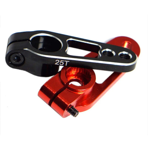 2Pcs Metal 25T Servo Horn 25 Teeth Spline Steering Arm Rocker For RC Cars And Rigs, black and red aluminum arms
