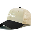 Washed Distressed Trucker Cap For Men And Women, Dope Street Style With Adjustable Strap, beige and black design.